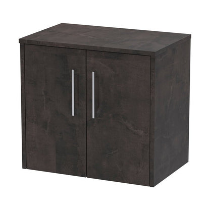 Hudson Reed Juno 600mm Wall Hung 2 Door Vanity & Worktop Contemp Metallic Slate MFC Textured Matt 557x605x390mm - JJ Building Materials