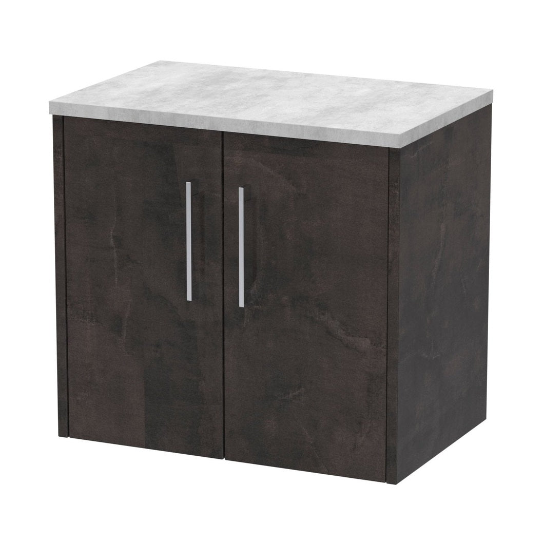 Hudson Reed Juno 600mm Wall Hung 2 Door Vanity & Worktop Contemp Metallic Slate MFC Textured Matt 561x605x390mm - JNU2623LBG - JJ Building Materials