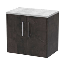Hudson Reed Juno 600mm Wall Hung 2 Door Vanity & Worktop Contemp Metallic Slate MFC Textured Matt 561x605x390mm - JNU2623LBG - JJ Building Materials