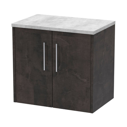 Hudson Reed Juno 600mm Wall Hung 2 Door Vanity & Worktop Contemp Metallic Slate MFC Textured Matt 561x605x390mm - JNU2623LBG - JJ Building Materials
