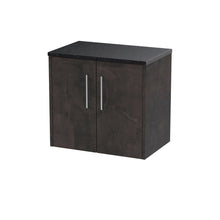 Hudson Reed Juno 600mm Wall Hung 2 Door Vanity & Worktop Contemp Metallic Slate MFC Textured Matt 561x605x390mm - JNU2623LSB - JJ Building Materials