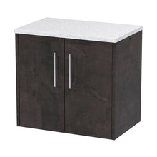 Hudson Reed Juno 600mm Wall Hung 2 Door Vanity & Worktop Contemp Metallic Slate MFC Textured Matt 561x605x390mm - JNU2623LSW - JJ Building Materials