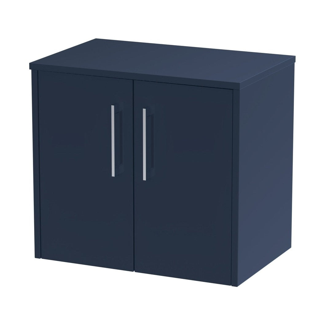 Hudson Reed Juno 600mm Wall Hung 2-door Vanity & Worktop Contemp Midnight Blue MFC Painted Matt 557x605x390mm - JJ Building Materials
