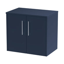 Hudson Reed Juno 600mm Wall Hung 2-door Vanity & Worktop Contemp Midnight Blue MFC Painted Matt 557x605x390mm - JJ Building Materials