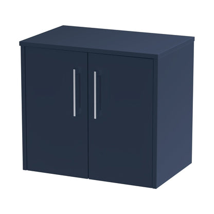 Hudson Reed Juno 600mm Wall Hung 2-door Vanity & Worktop Contemp Midnight Blue MFC Painted Matt 557x605x390mm - JJ Building Materials