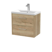 Hudson Reed Juno 600mm Wall Hung 2 Drawer Vanity & Basin 1 Contemp Autumn Oak MFC Textured Woodgrain 579x600x390mm - JJ Building Materials