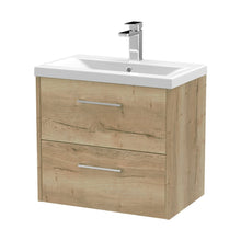 Hudson Reed Juno 600mm Wall Hung 2 Drawer Vanity & Basin 1 Contemp Autumn Oak MFC Textured Woodgrain 579x600x390mm - JJ Building Materials