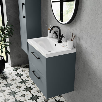 Hudson Reed Juno 600mm Wall Hung 2 Drawer Vanity & Basin 1 Contemp Coastal Grey MFC Smooth Matt 579x600x390mm - JJ Building Materials