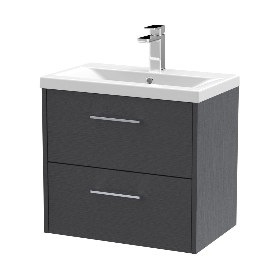 Hudson Reed Juno 600mm Wall Hung 2 Drawer Vanity & Basin 1 Contemp Graphite Grey Woodgrain MFC Textured Woodgrain 579x600x390mm - JJ Building Materials