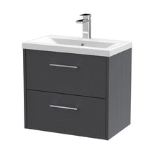 Hudson Reed Juno 600mm Wall Hung 2 Drawer Vanity & Basin 1 Contemp Graphite Grey Woodgrain MFC Textured Woodgrain 579x600x390mm - JJ Building Materials