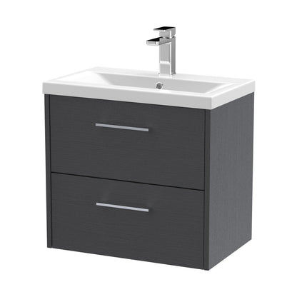 Hudson Reed Juno 600mm Wall Hung 2 Drawer Vanity & Basin 1 Contemp Graphite Grey Woodgrain MFC Textured Woodgrain 579x600x390mm - JJ Building Materials