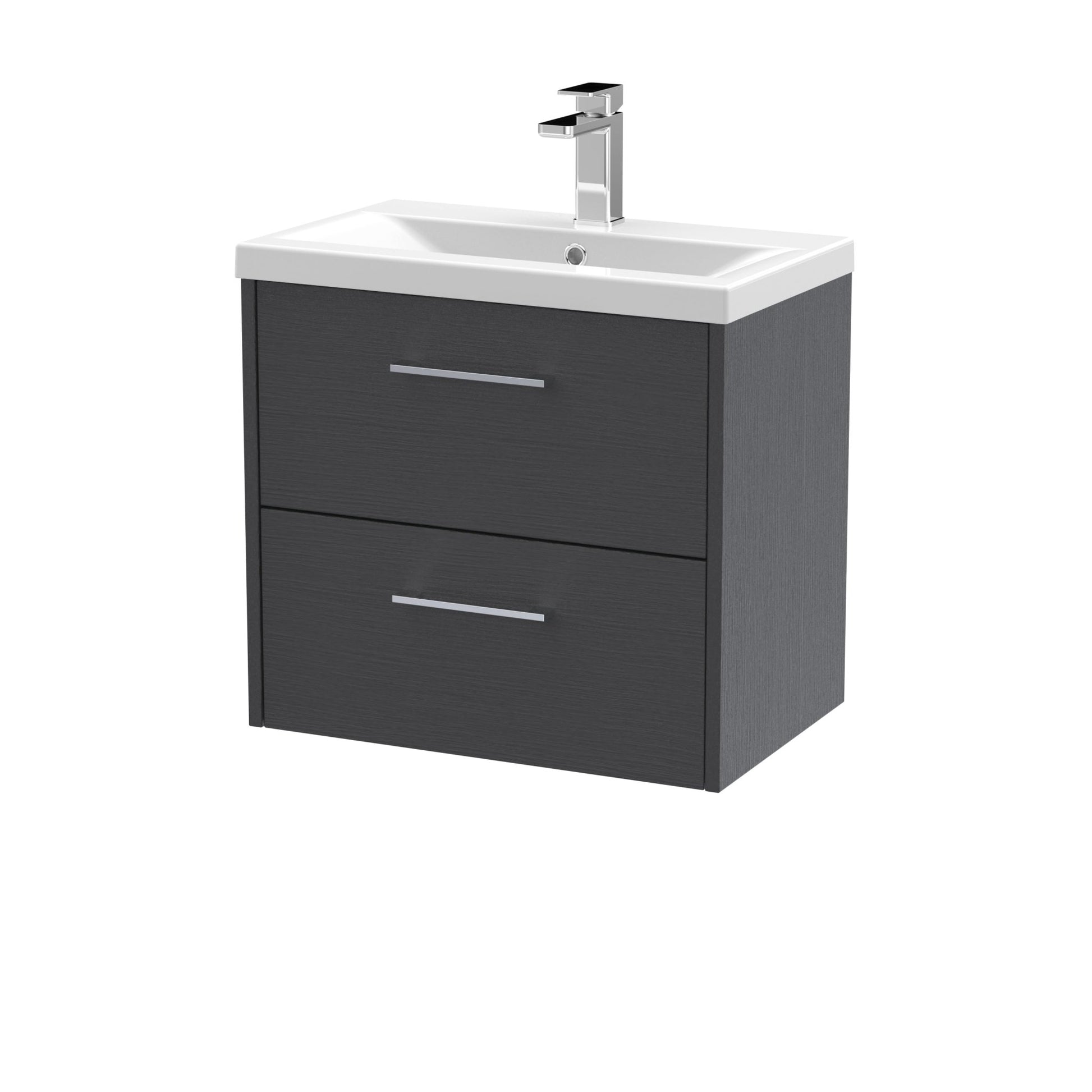 Hudson Reed Juno 600mm Wall Hung 2 Drawer Vanity & Basin 1 Contemp Graphite Grey Woodgrain MFC Textured Woodgrain 579x600x390mm - JJ Building Materials