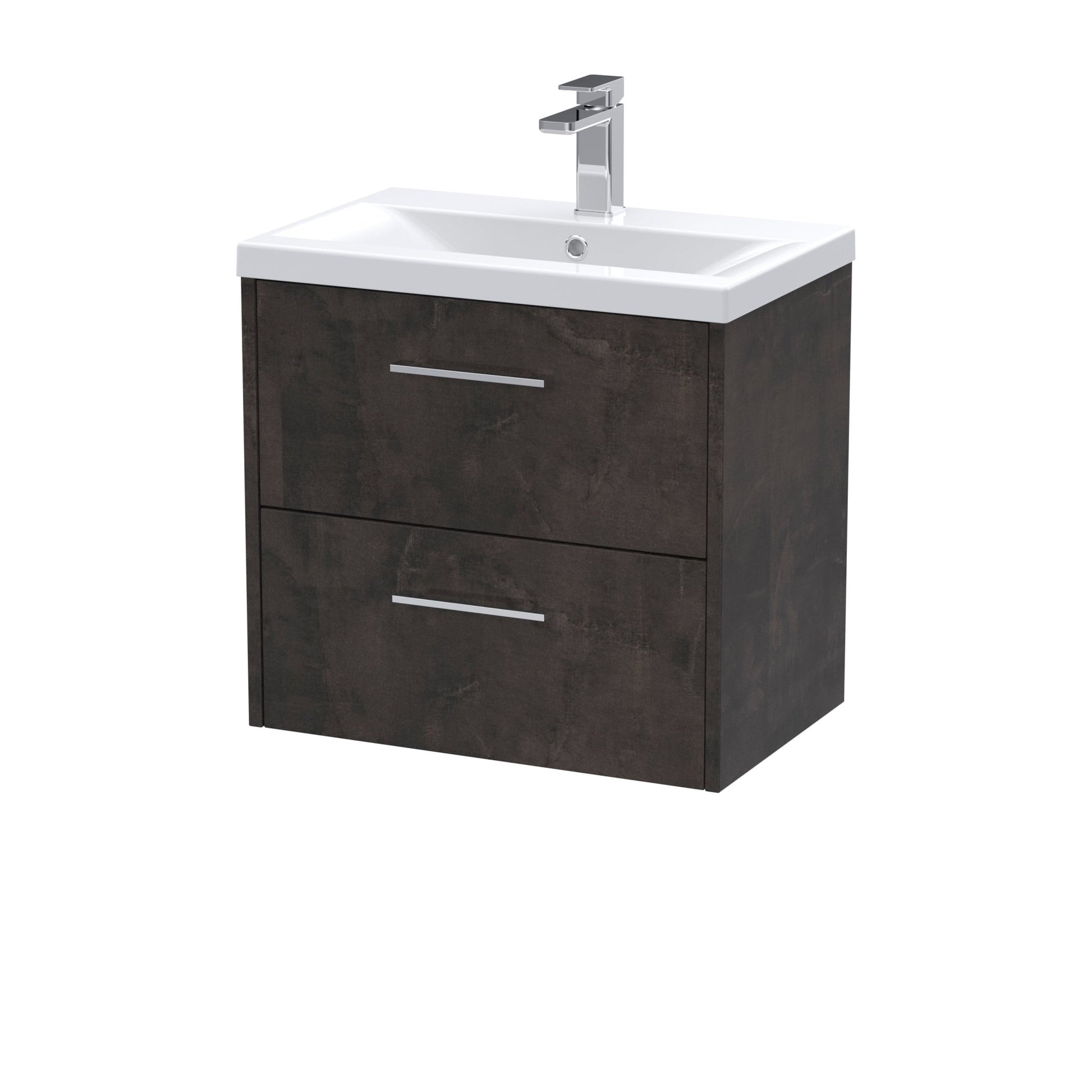 Hudson Reed Juno 600mm Wall Hung 2 Drawer Vanity & Basin 1 Contemp Metallic Slate MFC Textured Matt 579x610x390mm - JJ Building Materials