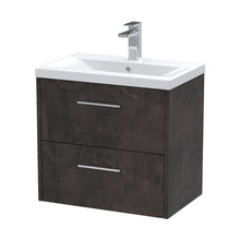 Hudson Reed Juno 600mm Wall Hung 2 Drawer Vanity & Basin 1 Contemp Metallic Slate MFC Textured Matt 579x610x390mm - JJ Building Materials