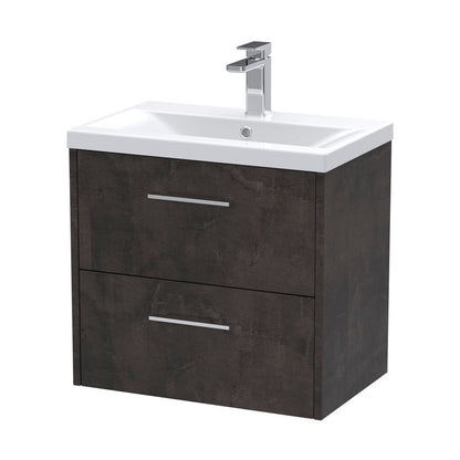 Hudson Reed Juno 600mm Wall Hung 2 Drawer Vanity & Basin 1 Contemp Metallic Slate MFC Textured Matt 579x610x390mm - JJ Building Materials