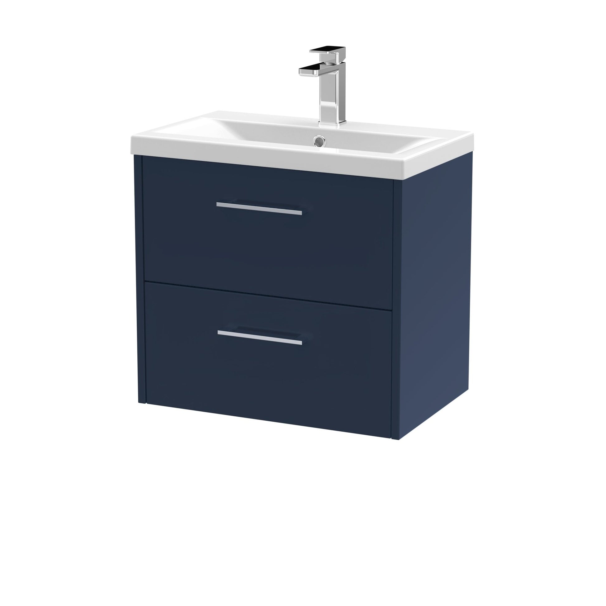 Hudson Reed Juno 600mm Wall Hung 2 - drawer Vanity & Basin 1 Contemp Midnight Blue MFC Painted Matt 579x610x390mm - JJ Building Materials