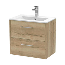 Hudson Reed Juno 600mm Wall Hung 2 Drawer Vanity & Basin 2 Contemp Autumn Oak MFC Textured Woodgrain 554x600x390mm - JJ Building Materials