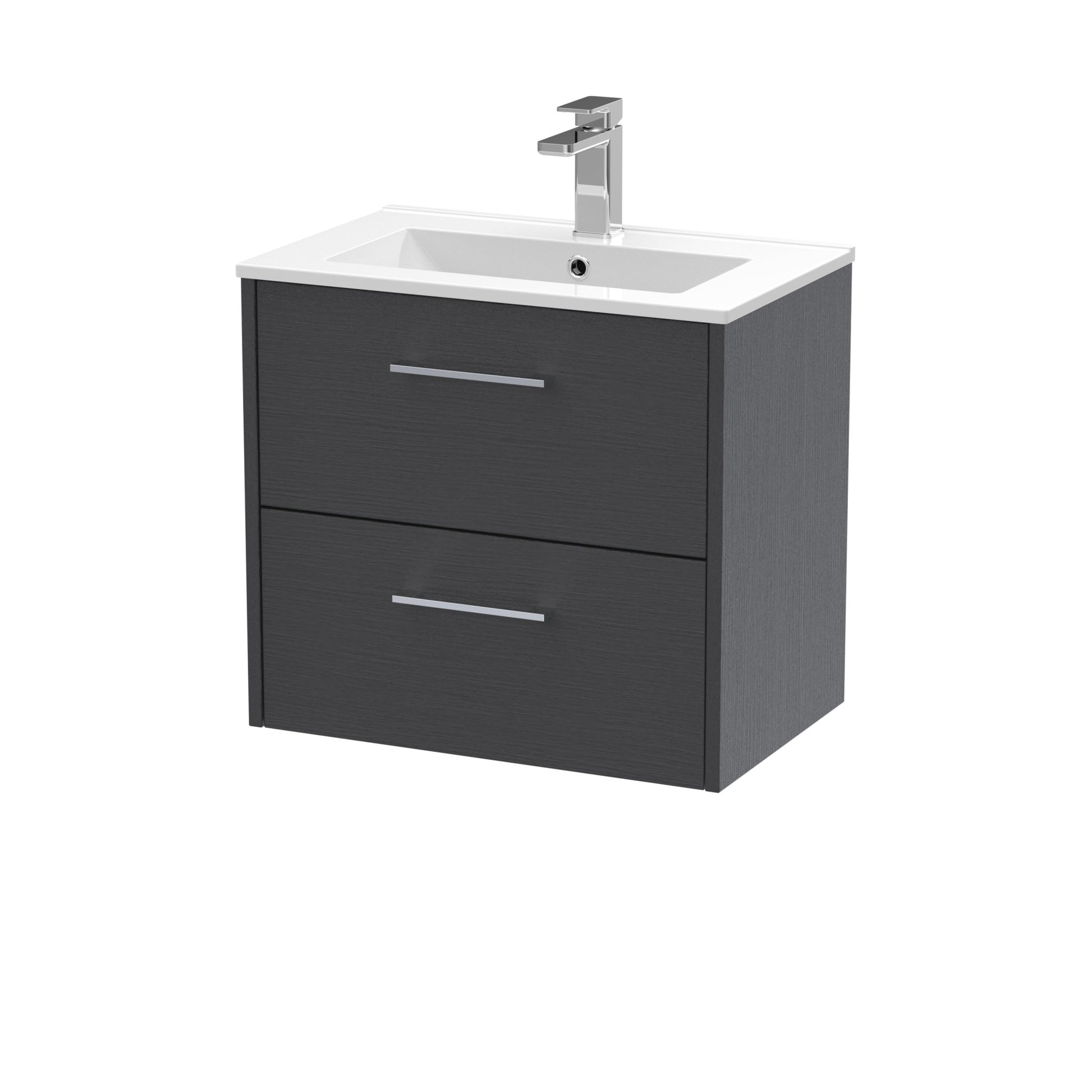 Hudson Reed Juno 600mm Wall Hung 2 Drawer Vanity & Basin 2 Contemp Graphite Grey Woodgrain MFC Textured Woodgrain 554x600x390mm - JJ Building Materials