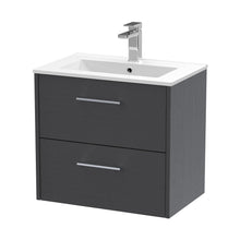Hudson Reed Juno 600mm Wall Hung 2 Drawer Vanity & Basin 2 Contemp Graphite Grey Woodgrain MFC Textured Woodgrain 554x600x390mm - JJ Building Materials