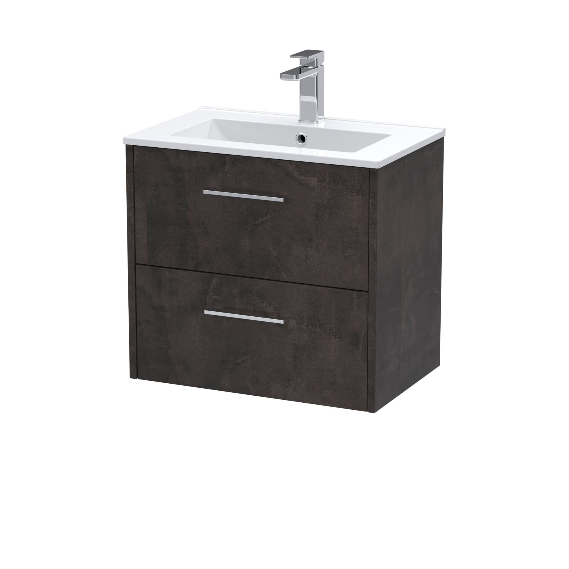 Hudson Reed Juno 600mm Wall Hung 2 Drawer Vanity & Basin 2 Contemp Metallic Slate MFC Textured Matt 557x600x390mm - JJ Building Materials
