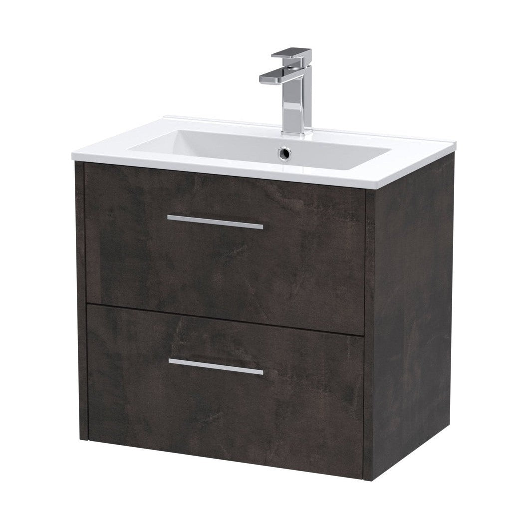 Hudson Reed Juno 600mm Wall Hung 2 Drawer Vanity & Basin 2 Contemp Metallic Slate MFC Textured Matt 557x600x390mm - JJ Building Materials