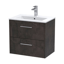 Hudson Reed Juno 600mm Wall Hung 2 Drawer Vanity & Basin 2 Contemp Metallic Slate MFC Textured Matt 557x600x390mm - JJ Building Materials