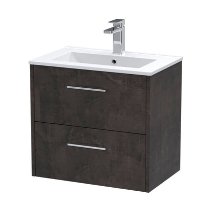 Hudson Reed Juno 600mm Wall Hung 2 Drawer Vanity & Basin 2 Contemp Metallic Slate MFC Textured Matt 557x600x390mm - JJ Building Materials