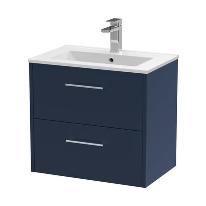 Hudson Reed Juno 600mm Wall Hung 2-drawer Vanity & Basin 2 Contemp Midnight Blue MFC Painted Matt 557x600x390mm - JJ Building Materials