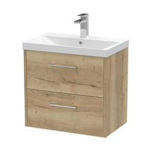 Hudson Reed Juno 600mm Wall Hung 2 Drawer Vanity & Basin 3 Contemp Autumn Oak MFC Textured Woodgrain 589x600x395mm - JJ Building Materials