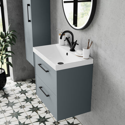 Hudson Reed Juno 600mm Wall Hung 2 Drawer Vanity & Basin 3 Contemp Coastal Grey MFC Smooth Matt 589x600x395mm - JJ Building Materials