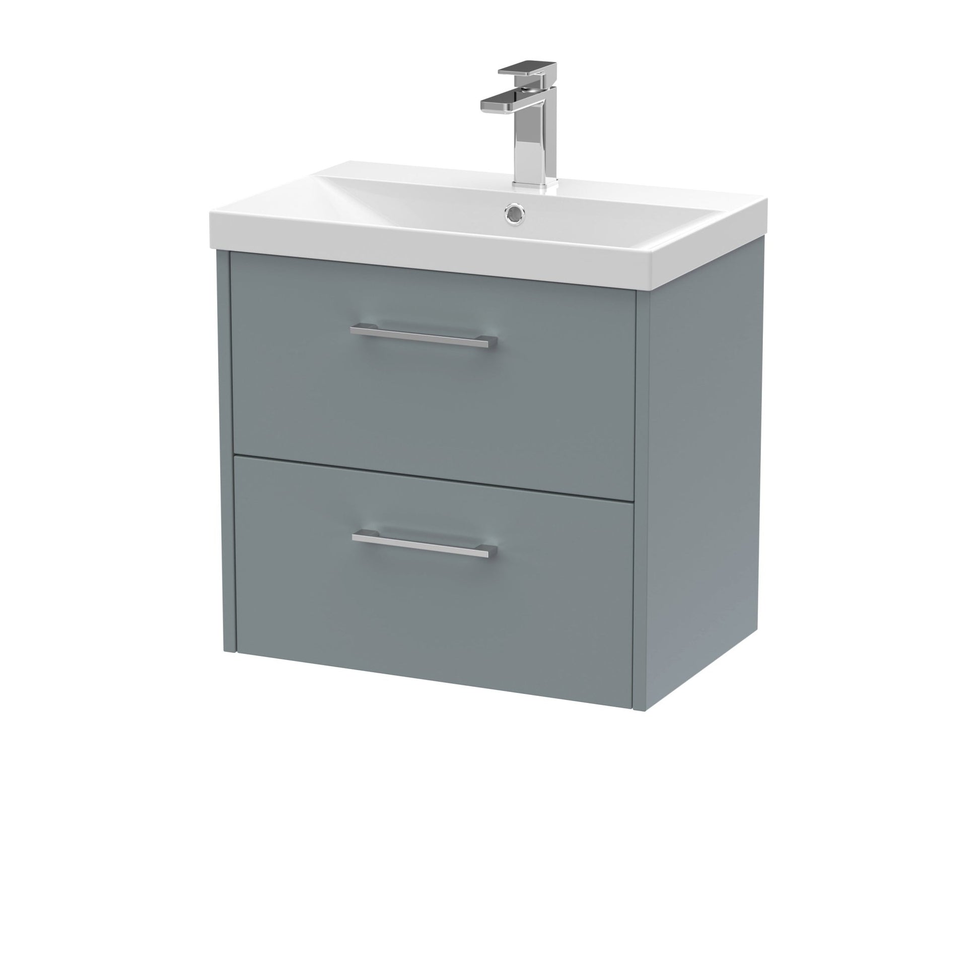 Hudson Reed Juno 600mm Wall Hung 2 Drawer Vanity & Basin 3 Contemp Coastal Grey MFC Smooth Matt 589x600x395mm - JJ Building Materials