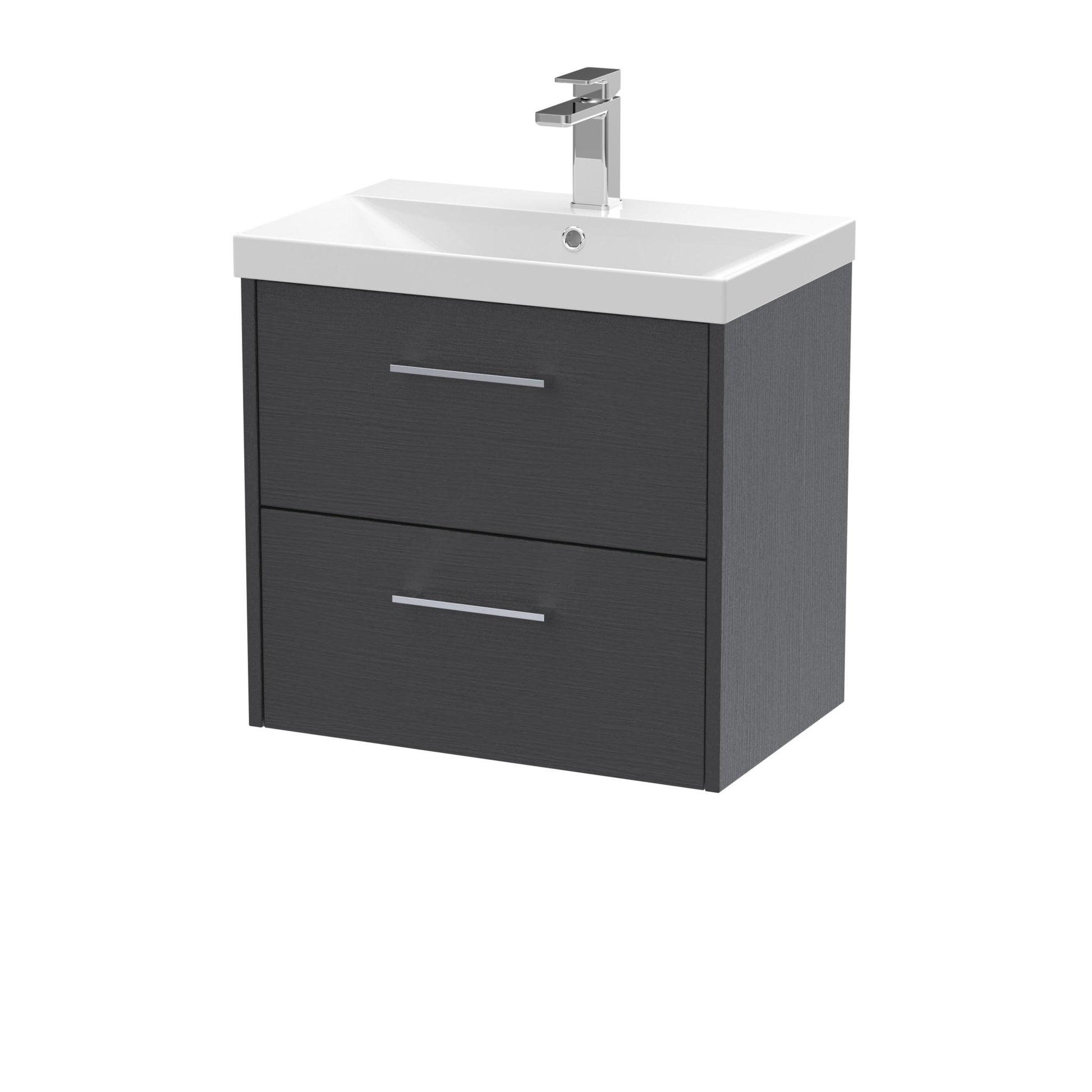 Hudson Reed Juno 600mm Wall Hung 2 Drawer Vanity & Basin 3 Contemp Graphite Grey Woodgrain MFC Textured Woodgrain 589x600x395mm - JJ Building Materials