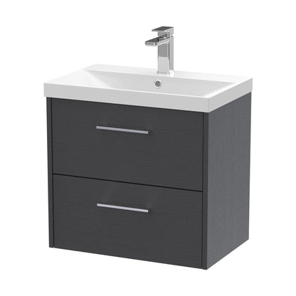 Hudson Reed Juno 600mm Wall Hung 2 Drawer Vanity & Basin 3 Contemp Graphite Grey Woodgrain MFC Textured Woodgrain 589x600x395mm - JJ Building Materials