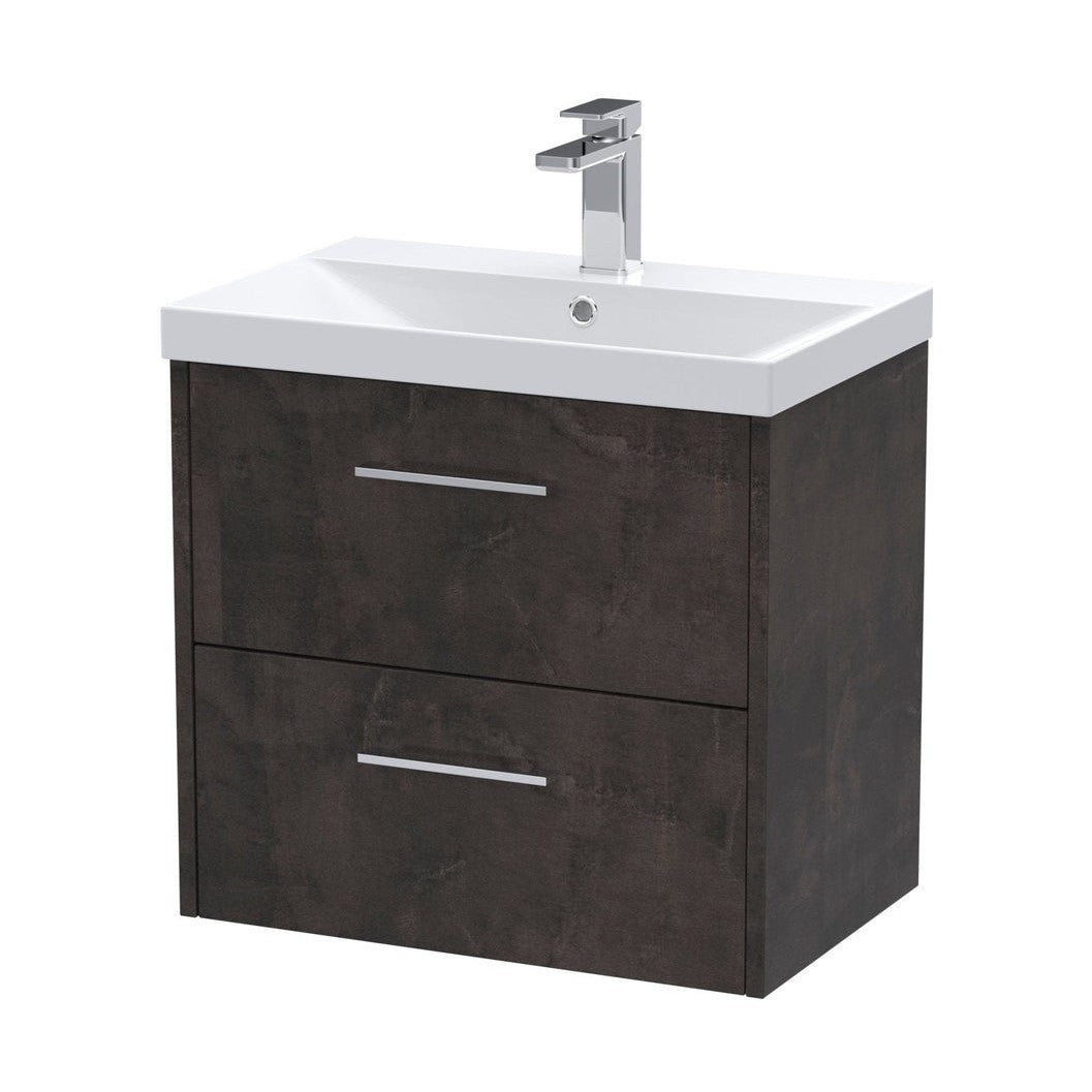 Hudson Reed Juno 600mm Wall Hung 2 Drawer Vanity & Basin 3 Contemp Metallic Slate MFC Textured Matt 589x610x395mm - JJ Building Materials