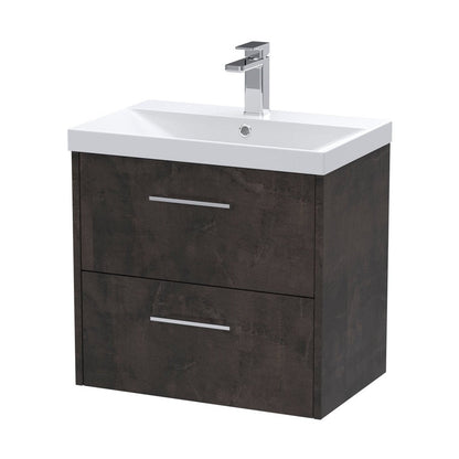 Hudson Reed Juno 600mm Wall Hung 2 Drawer Vanity & Basin 3 Contemp Metallic Slate MFC Textured Matt 589x610x395mm - JJ Building Materials
