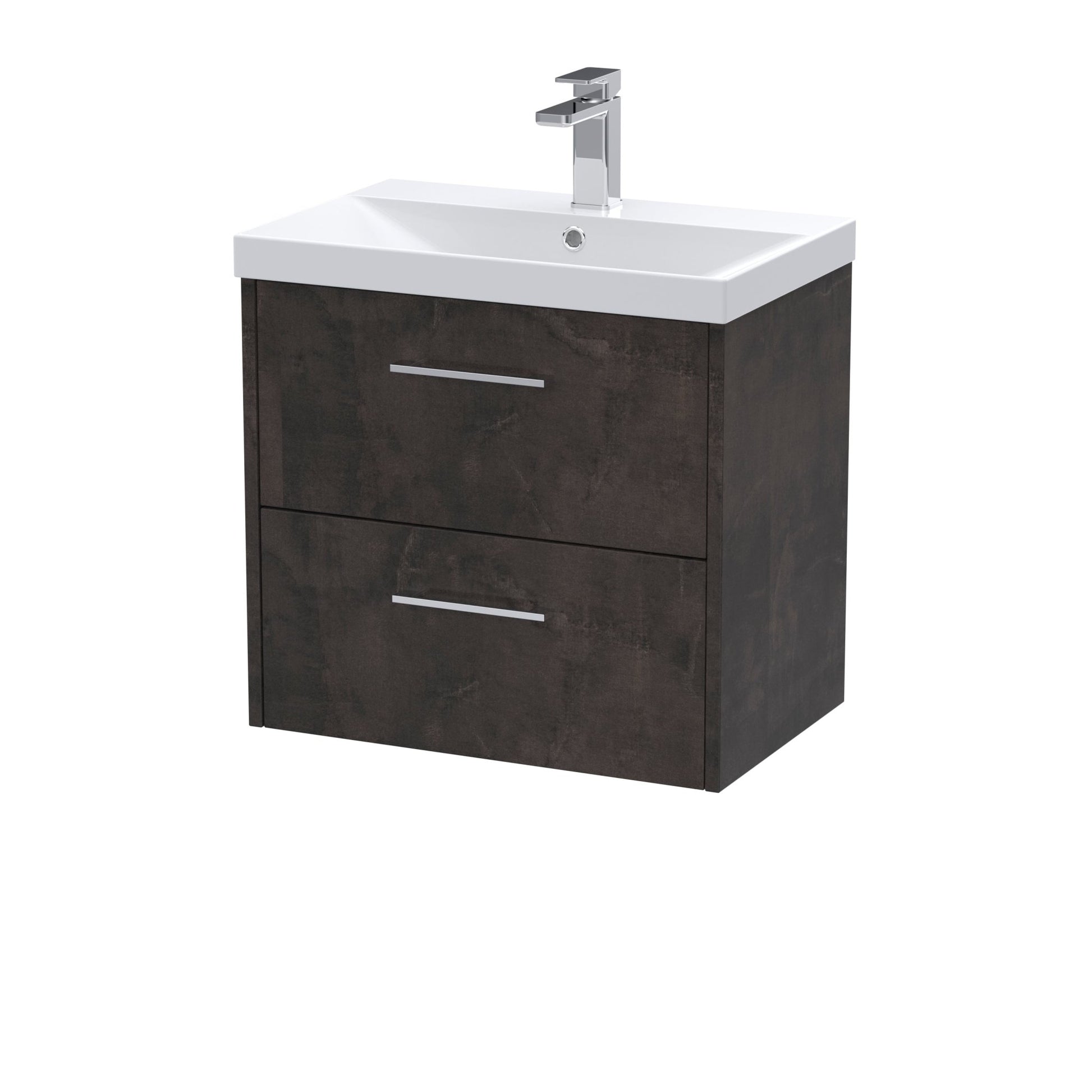 Hudson Reed Juno 600mm Wall Hung 2 Drawer Vanity & Basin 3 Contemp Metallic Slate MFC Textured Matt 589x610x395mm - JJ Building Materials
