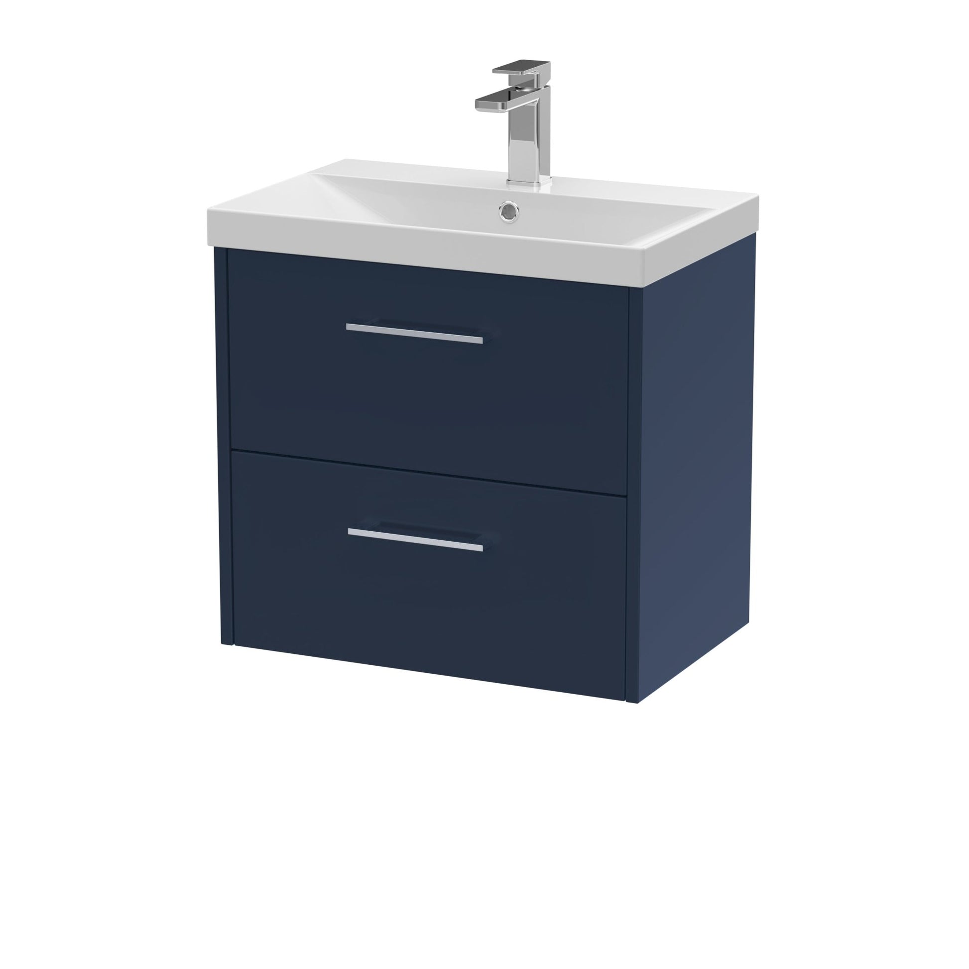 Hudson Reed Juno 600mm Wall Hung 2 - drawer Vanity & Basin 3 Contemp Midnight Blue MFC Painted Matt 589x610x395mm - JJ Building Materials