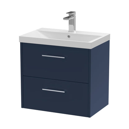 Hudson Reed Juno 600mm Wall Hung 2-drawer Vanity & Basin 3 Contemp Midnight Blue MFC Painted Matt 589x610x395mm - JJ Building Materials