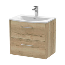Hudson Reed Juno 600mm Wall Hung 2 Drawer Vanity & Basin 4 Contemp Autumn Oak MFC Textured Woodgrain 569x610x440mm - JJ Building Materials