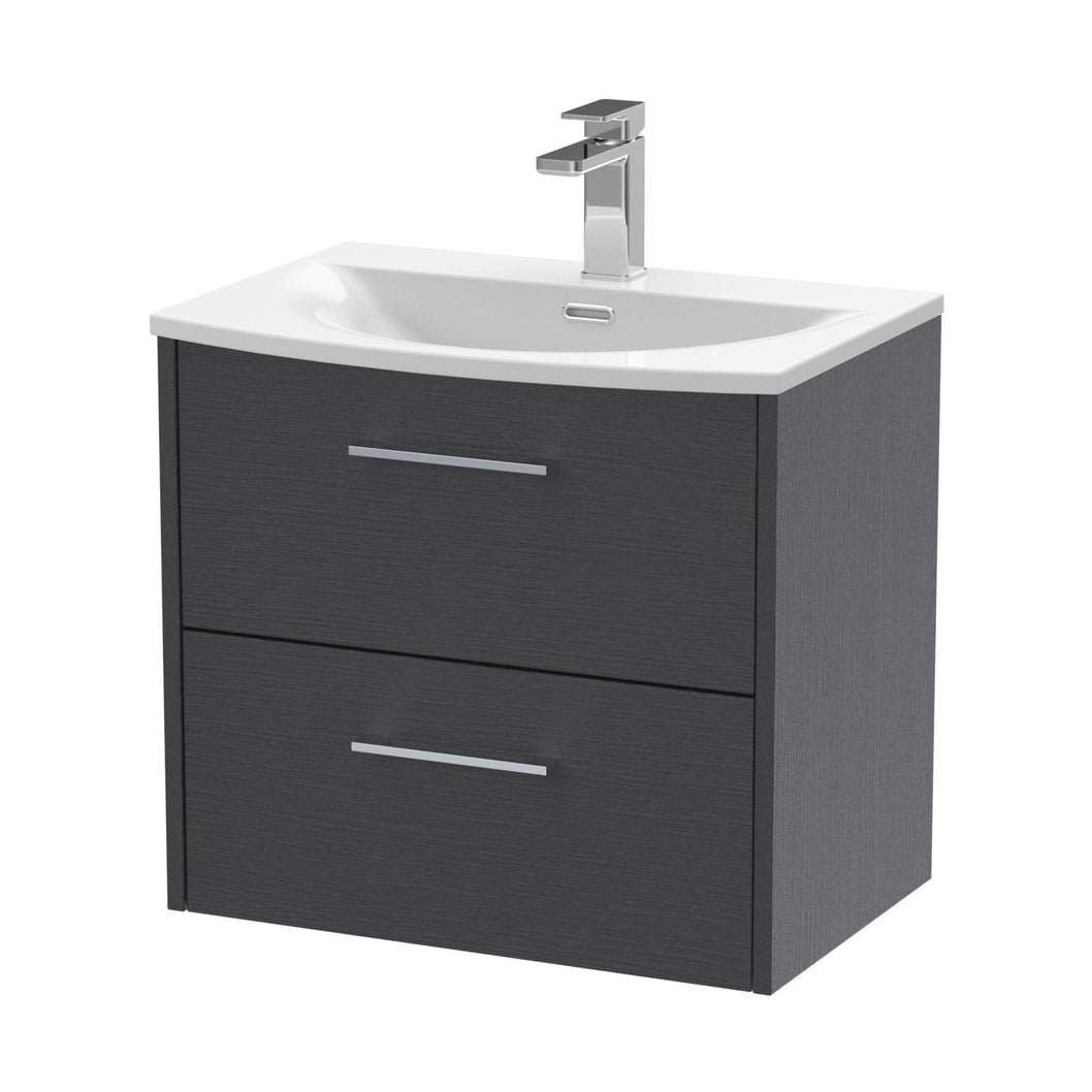 Hudson Reed Juno 600mm Wall Hung 2 Drawer Vanity & Basin 4 Contemp Graphite Grey Woodgrain MFC Textured Woodgrain 569x610x440mm - JJ Building Materials