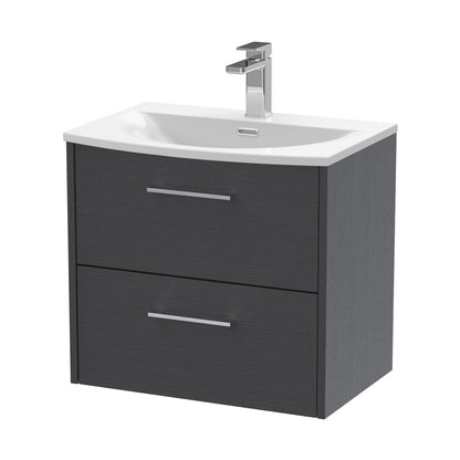 Hudson Reed Juno 600mm Wall Hung 2 Drawer Vanity & Basin 4 Contemp Graphite Grey Woodgrain MFC Textured Woodgrain 569x610x440mm - JJ Building Materials