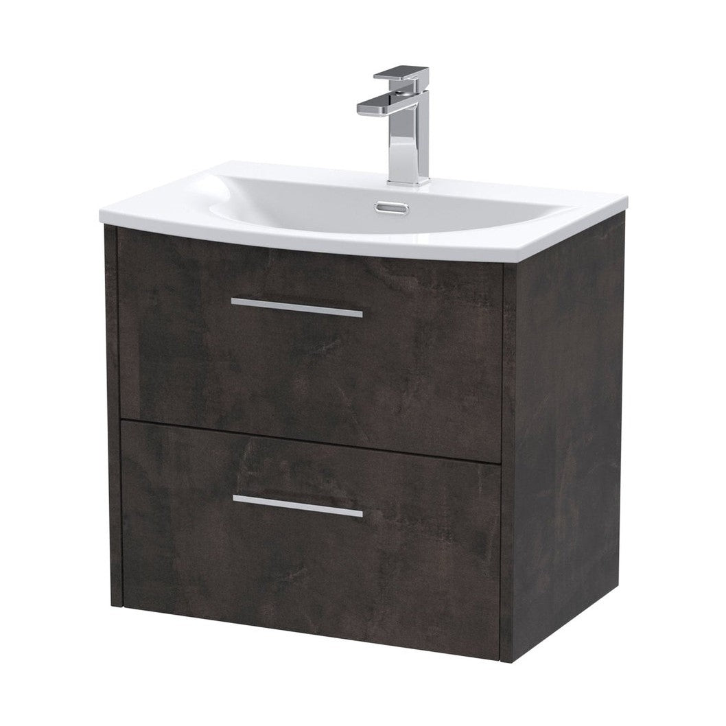 Hudson Reed Juno 600mm Wall Hung 2 Drawer Vanity & Basin 4 Contemp Metallic Slate MFC Textured Matt 569x610x440mm - JJ Building Materials