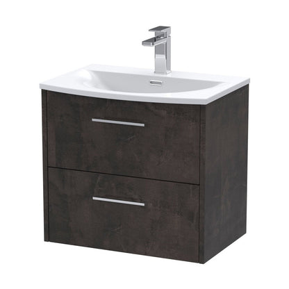 Hudson Reed Juno 600mm Wall Hung 2 Drawer Vanity & Basin 4 Contemp Metallic Slate MFC Textured Matt 569x610x440mm - JJ Building Materials