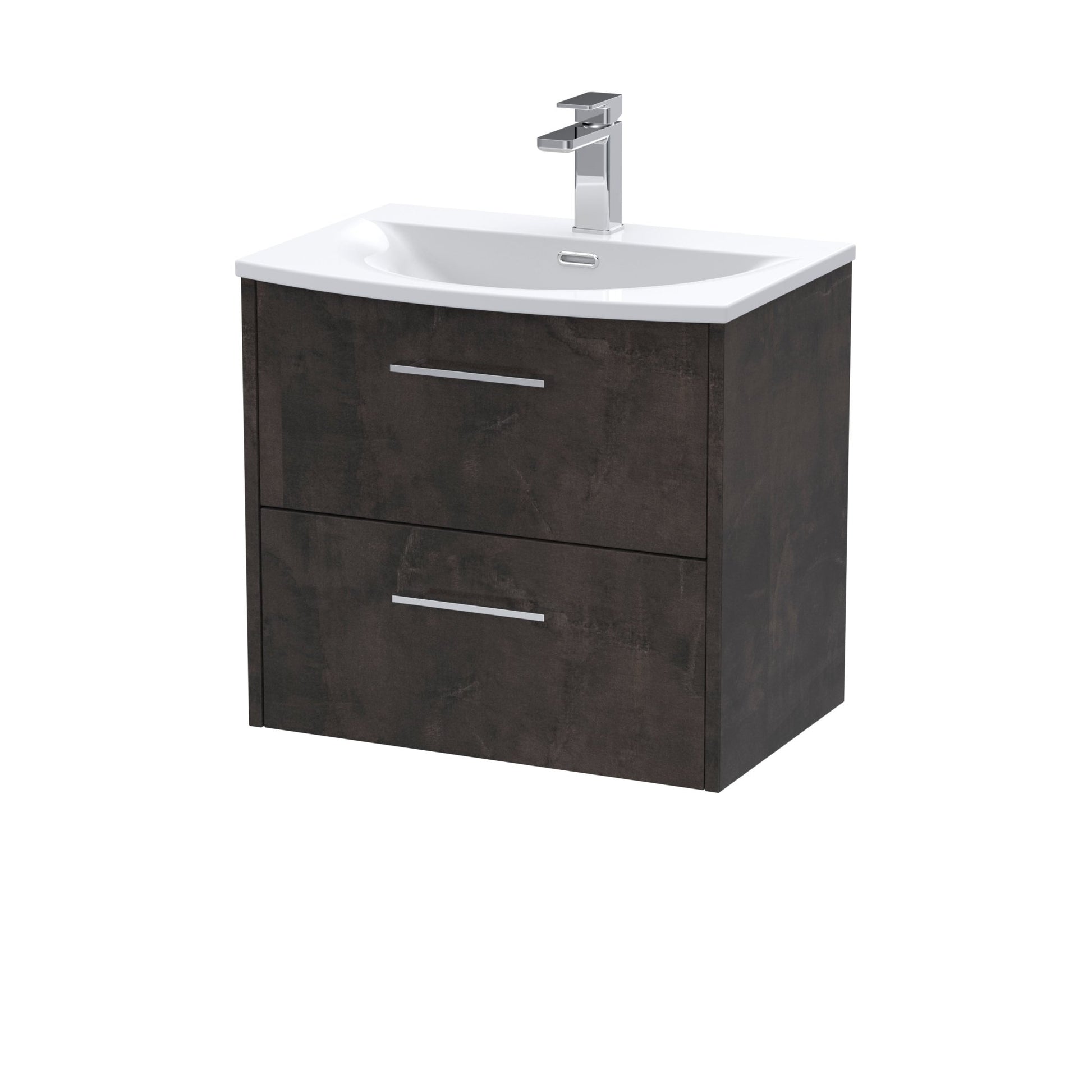 Hudson Reed Juno 600mm Wall Hung 2 Drawer Vanity & Basin 4 Contemp Metallic Slate MFC Textured Matt 569x610x440mm - JJ Building Materials