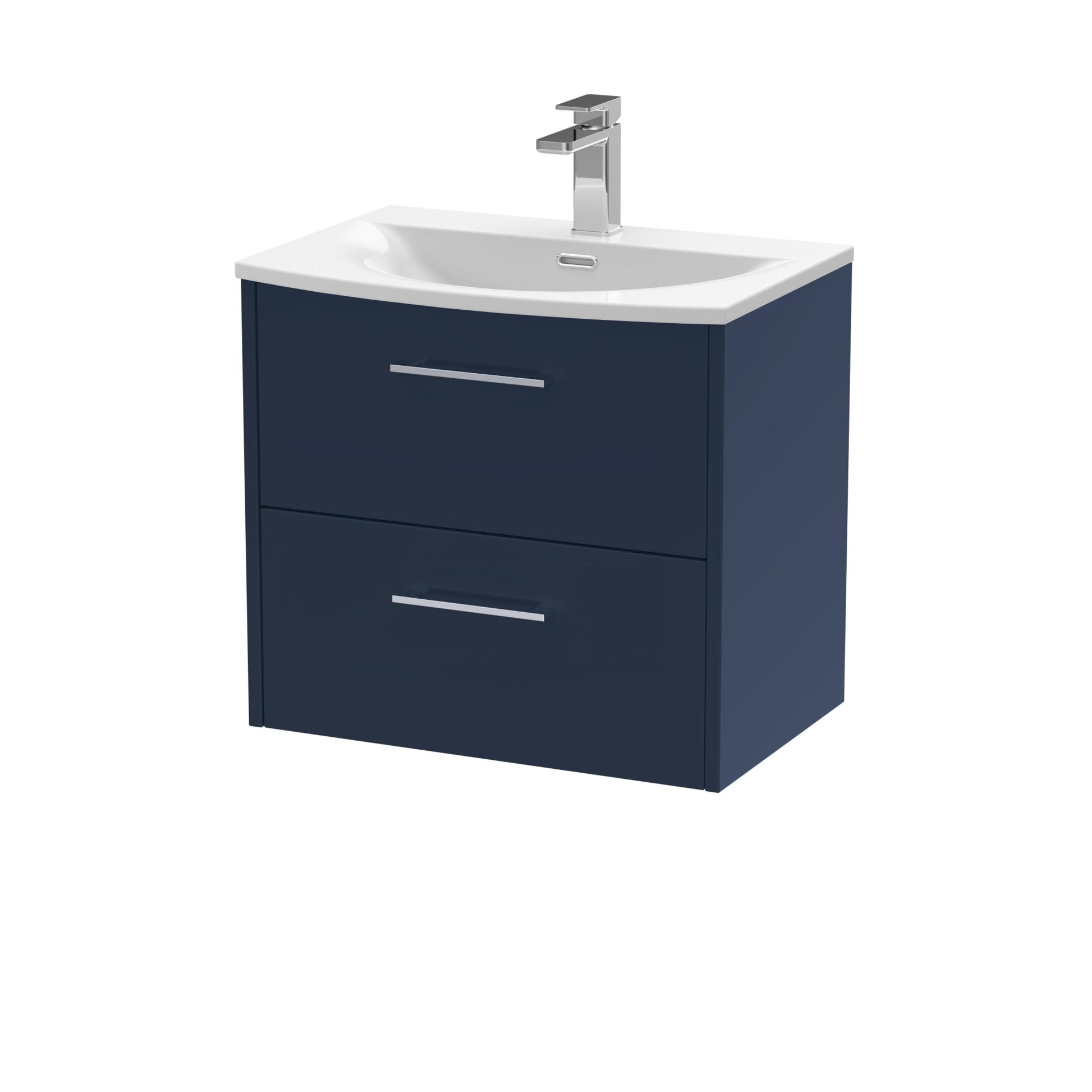 Hudson Reed Juno 600mm Wall Hung 2 - drawer Vanity & Basin 4 Contemp Midnight Blue MFC Painted Matt 569x610x440mm - JJ Building Materials