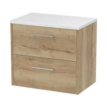 Hudson Reed Juno 600mm Wall Hung 2 Drawer Vanity & Laminate Top Contemp Autumn Oak MFC Textured Woodgrain 557x605x390mm - JJ Building Materials