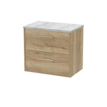Hudson Reed Juno 600mm Wall Hung 2 Drawer Vanity & Laminate Top Contemp Autumn Oak MFC Textured Woodgrain 561x605x390mm - JNU1824LBG - JJ Building Materials