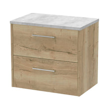 Hudson Reed Juno 600mm Wall Hung 2 Drawer Vanity & Laminate Top Contemp Autumn Oak MFC Textured Woodgrain 561x605x390mm - JNU1824LBG - JJ Building Materials