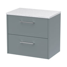 Hudson Reed Juno 600mm Wall Hung 2 Drawer Vanity & Laminate Top Contemp Coastal Grey MFC Smooth Matt 557x605x390mm - JJ Building Materials