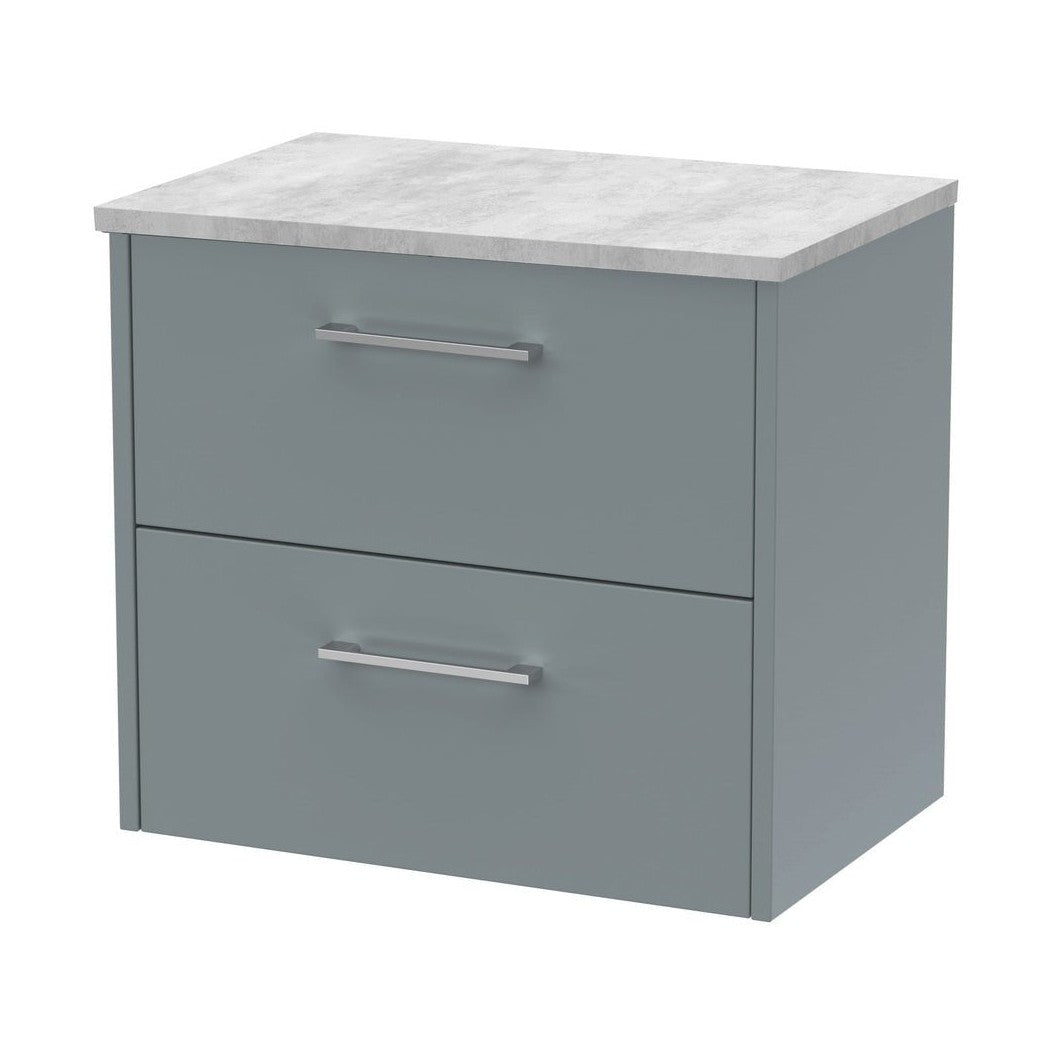 Hudson Reed Juno 600mm Wall Hung 2 Drawer Vanity & Laminate Top Contemp Coastal Grey MFC Smooth Matt 561x605x390mm - JNU2324LBG - JJ Building Materials